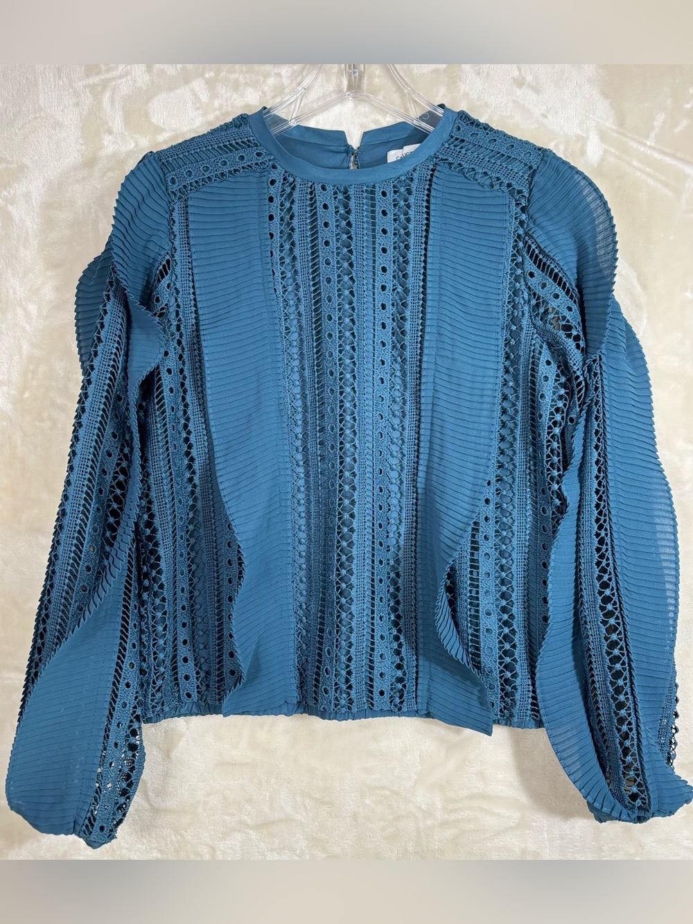 Calligraphie by Anthropology Women’s Ruffled Panel Blouse Teal Eyelet Lace S